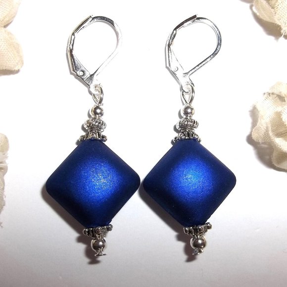 Earrings, Cobalt Blue Earrings, Blue and Silver Earrings, Blue Earrings Set C357 - Picture 1 of 7